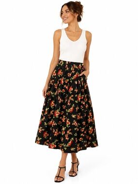 Vtg 80/90’s Geiger Collection Austria Linen Cotton Apple Print Midi Skirt W 38